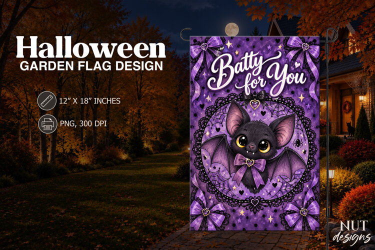 Batty for You Halloween Garden Flag Coquette Halloween decor example image 1