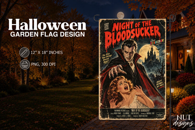 Vintage Vampire Halloween Flag vintage Horror Movie Poster example image 1