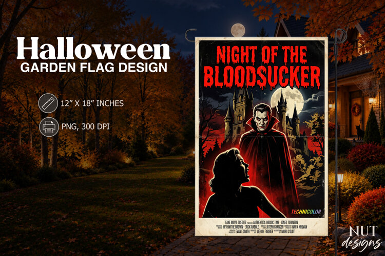 Horror Movie Poster Vintage Vampire Halloween Flag example image 1