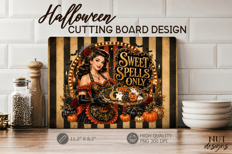 Halloween cutting board Kitchen girl baking desserts