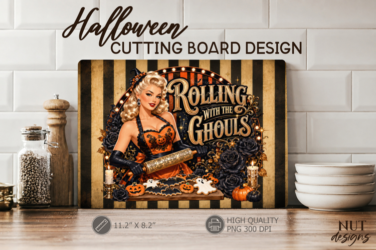 Vintage Halloween cutting board Kitchen glamorous girl baker