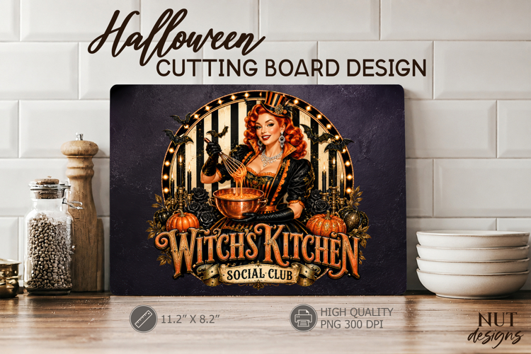 Glamorous baker Halloween cutting board Witchs Kitchen club