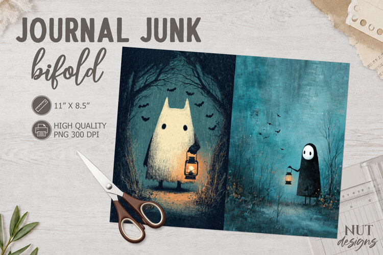 Vintage Halloween Ghost Bifold Journal Junk example image 1