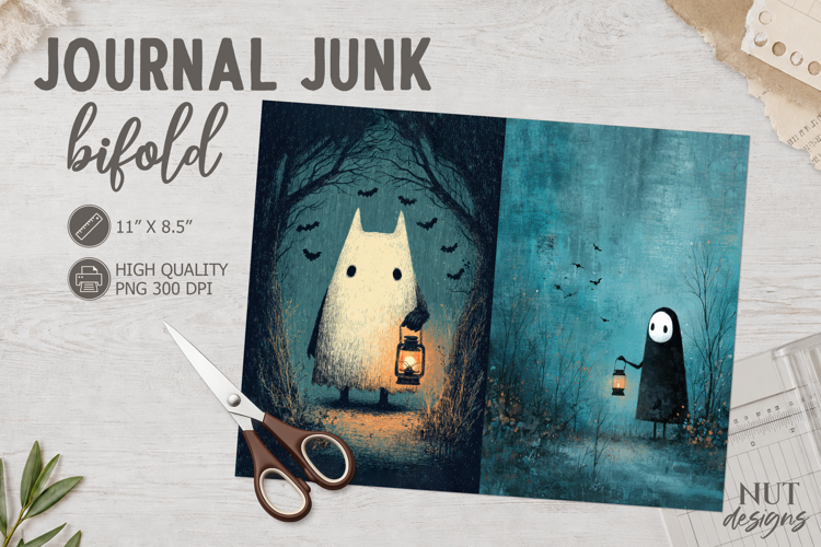 Vintage Halloween Ghost Bifold Journal Junk