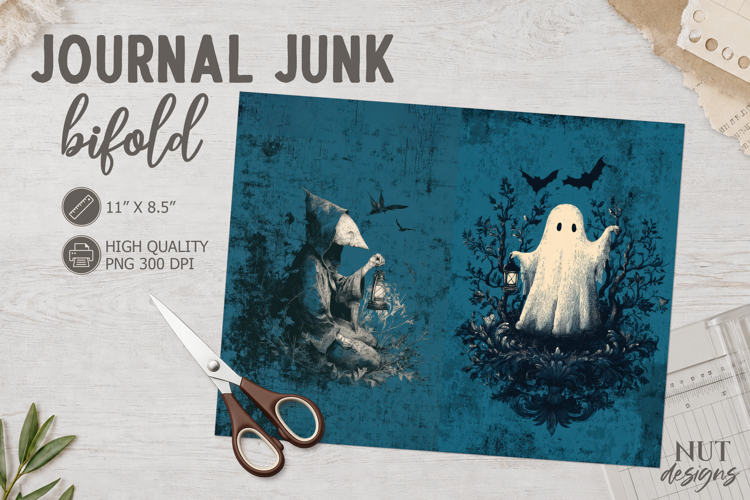 Vintage Halloween Witch & Ghost Bifold Journal Junk