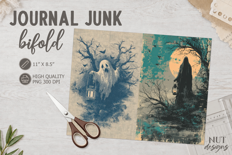 Vintage Halloween Ghost Bifold Journal Junk gothic ephemera