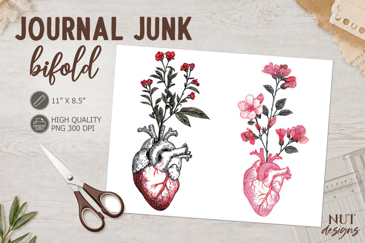 Floral Anatomy Heart Journal Bifold Dramatic Junk Journal