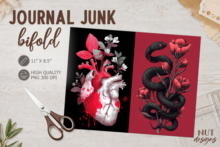 Gothic Heart & Snake Journal Bifold Dramatic Junk Journal
