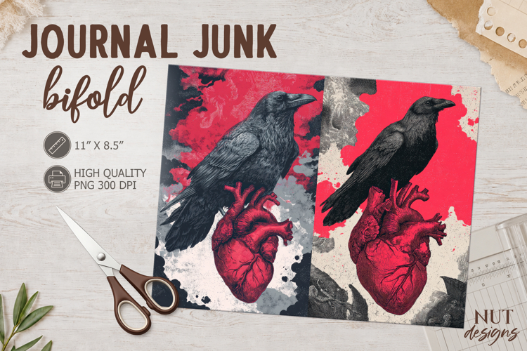 Gothic Raven Heart Bifold Gothic vintage Junk Journal
