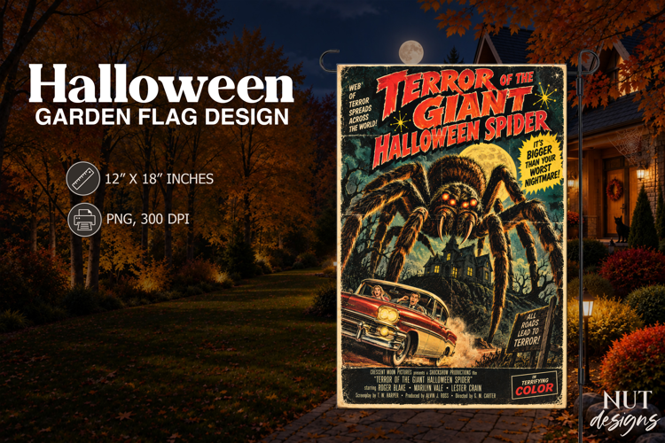 Vintage Giant Spider Halloween Flag Horror Movie Poster