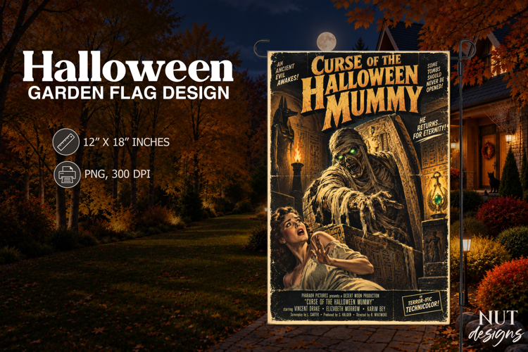 Vintage Halloween Mummy Garden Flag Horror Movie Poster