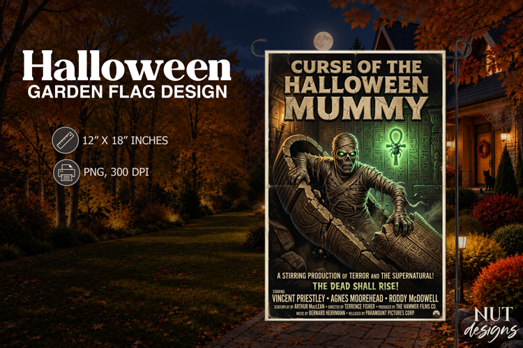 Vintage Halloween Mummy Garden Flag Scary Movie Poster