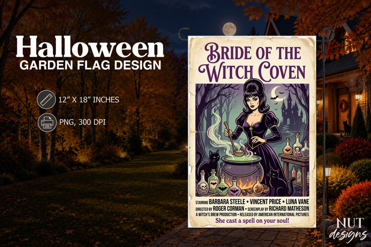 Vintage Witch Coven Garden Flag Scary Movie Poster example image 1