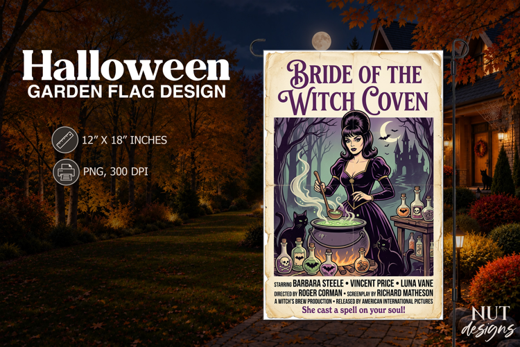 Vintage Witch Coven Garden Flag Scary Movie Poster