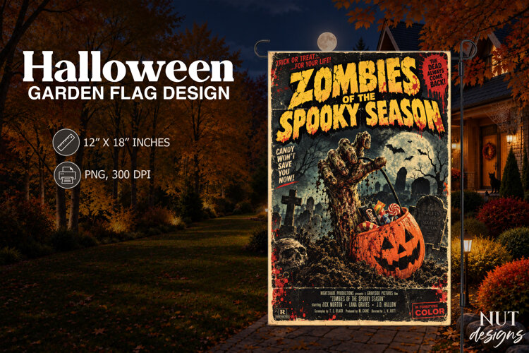 Vintage Halloween Zombie Garden Flag Horror Movie Poster example image 1
