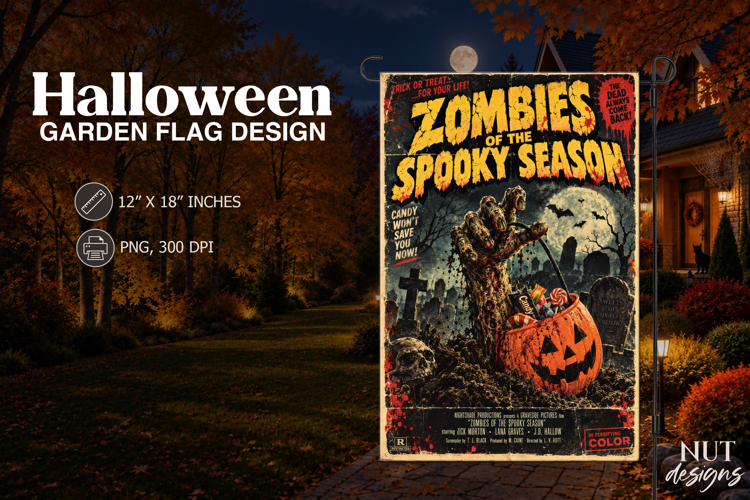 Vintage Halloween Zombie Garden Flag Horror Movie Poster