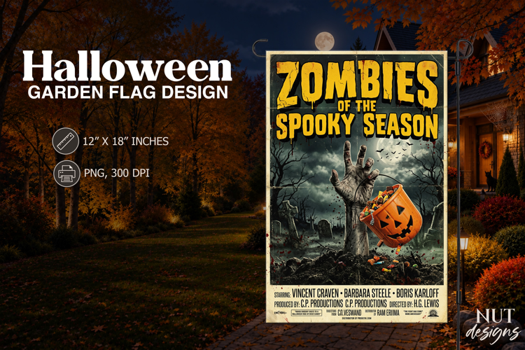 Retro Halloween Zombie Garden Flag Horror Movie Poster