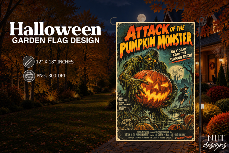 Halloween Pumpkin Monster Garden Flag Horror Movie Poster