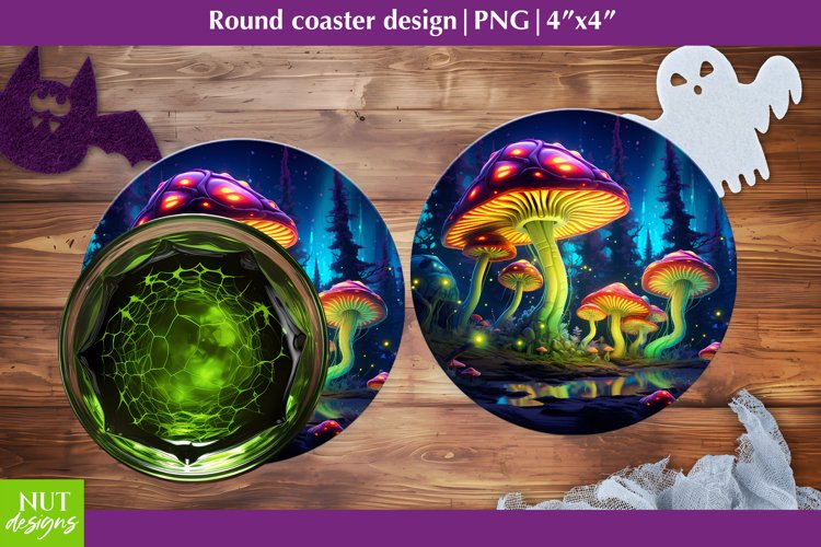 Halloween coaster sublimation, Magic Mushrooms coaster
