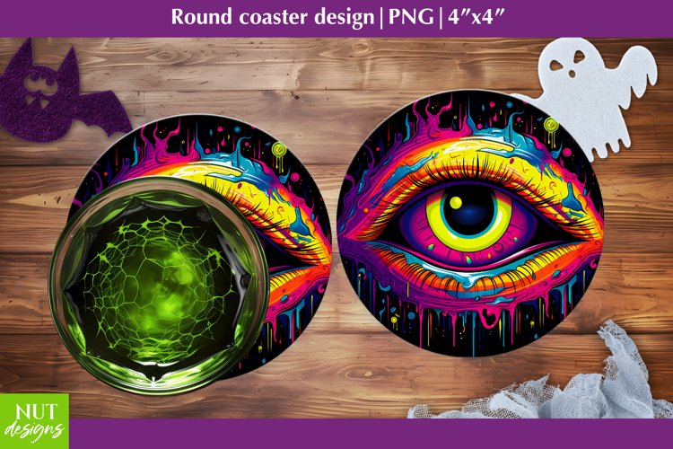 Halloween coaster sublimation, Magic Eye coaster design example image 1