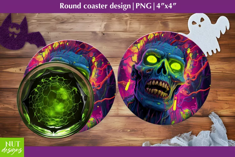 Halloween sublimation designs, Zombie Halloween coaster