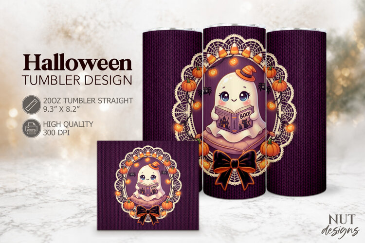 Cute Knitted Ghost Tumbler Halloween tumbler 20oz example image 1