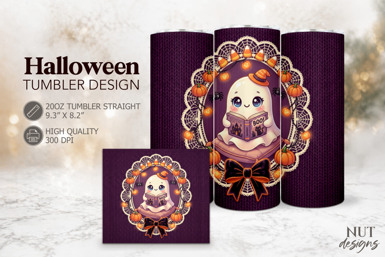 Cute Knitted Ghost Tumbler Halloween tumbler 20oz