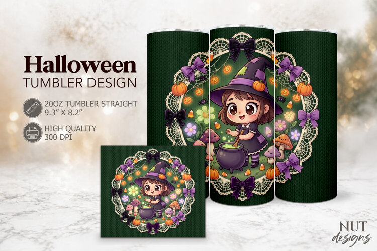 Cute Witch Halloween Tumbler Coquette Halloween tumbler 20oz example image 1