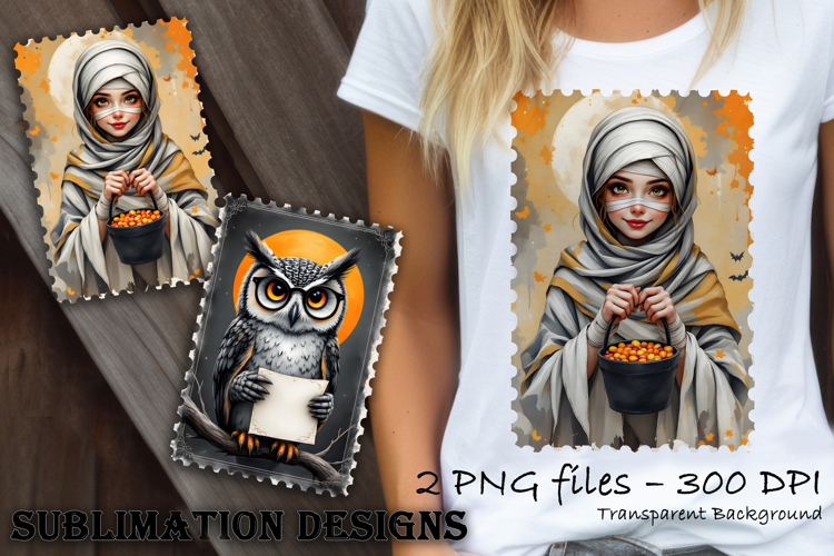 Retro Halloween stamp, vintage watercolor clipart