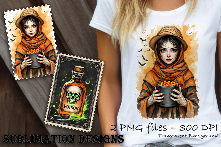 Retro Halloween stamp, vintage watercolor clipart