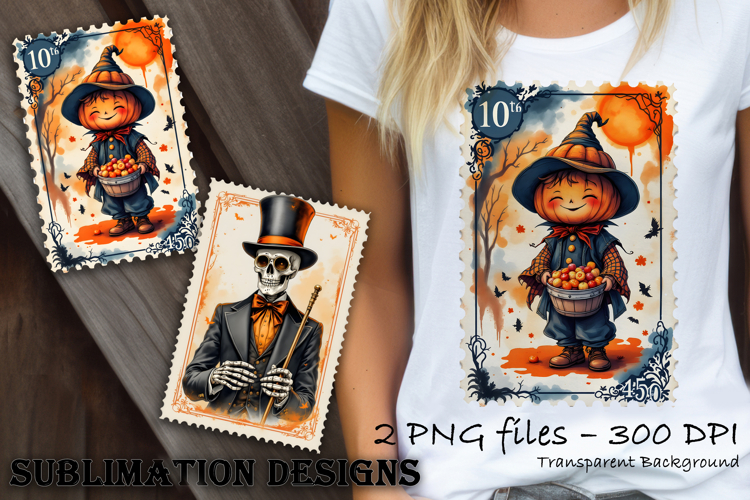 Retro Halloween stamp, vintage watercolor clipart