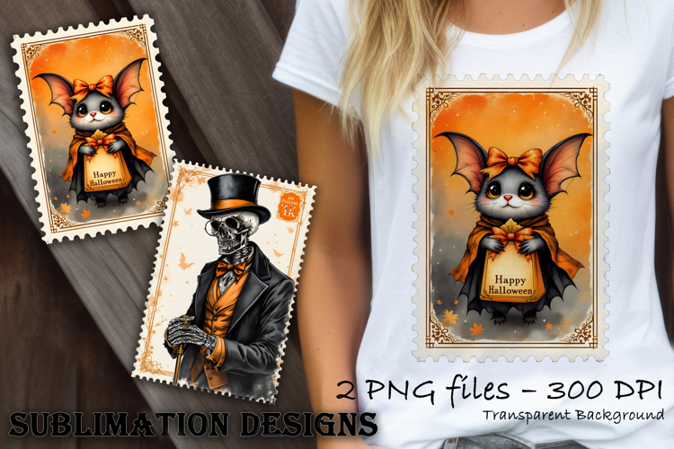 Retro Halloween stamp, vintage watercolor clipart