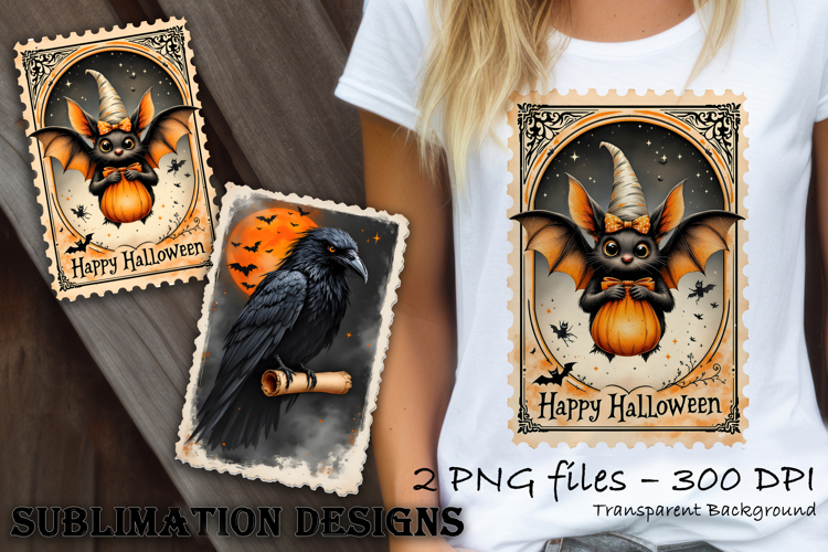Retro Halloween stamp, vintage watercolor clipart