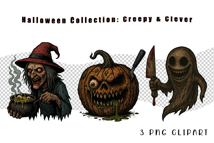 Halloween Creepy Clipart | Witch, Pumpkin, Ghost