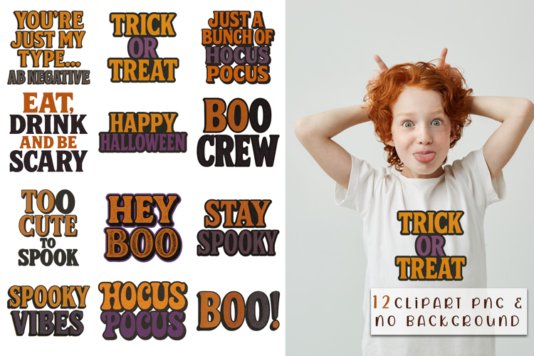 Halloween Phrase PNG Clipart | 12 Retro Spooky Quotes