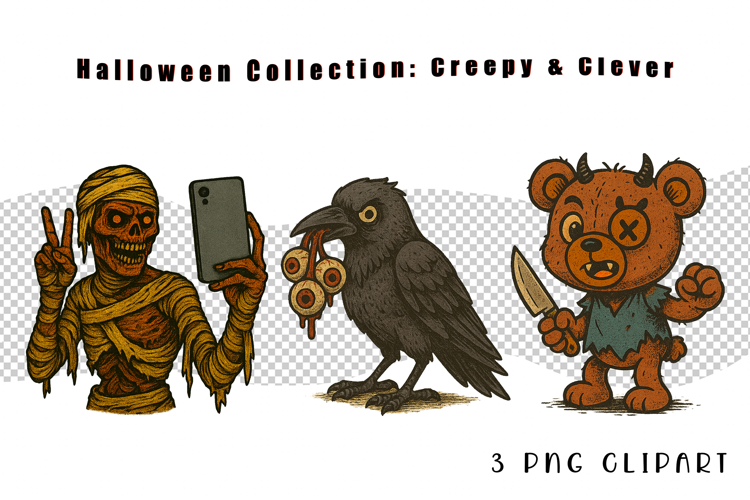 Halloween Creepy Clipart | Mummy Crow, Killer, Bear