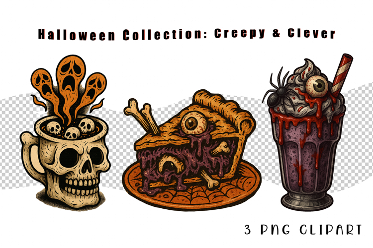 Halloween Creepy Dessert Clipart | Pie, Skull, Milkshake