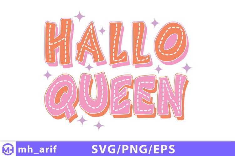 Halloqueen Halloween Retro SVG PNG T-shirt Design example image 1
