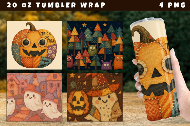 Patchwork Design Sublimation, halloween tumbler wrap