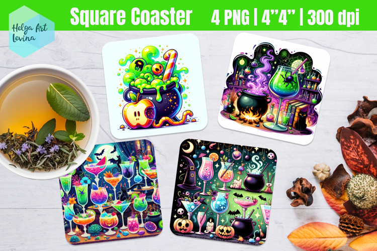 Witch cocktail | Halloween Square Coasters Sublimation