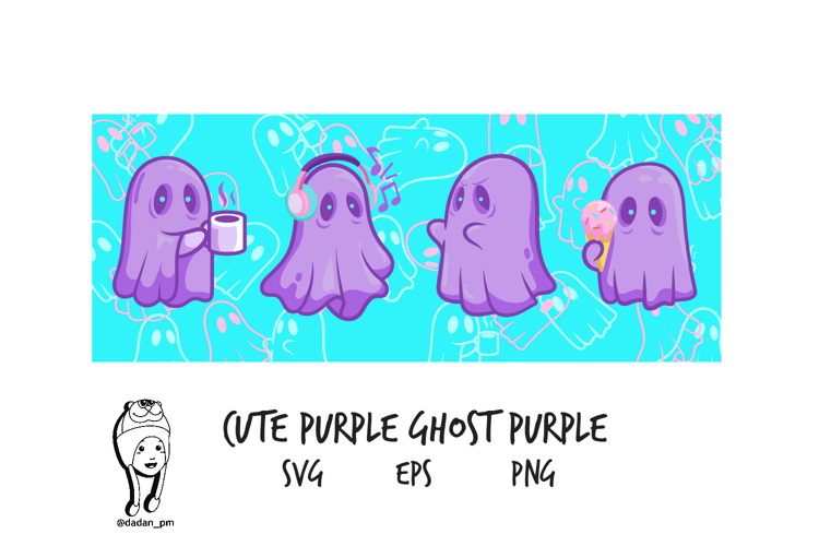 Cute Purple Ghost Daily Activities Cartoon Set