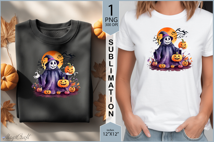 Cute ghost sublimation|Halloween ghost Pumpkin Moon print