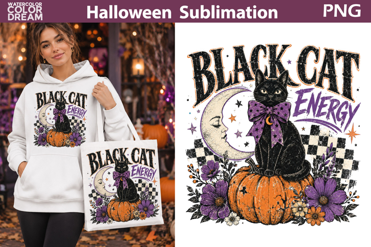 Black Cat Energy PNG | Halloween Cat Art