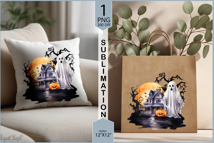 Cute ghost sublimation|Halloween ghost Pumpkin Moon print