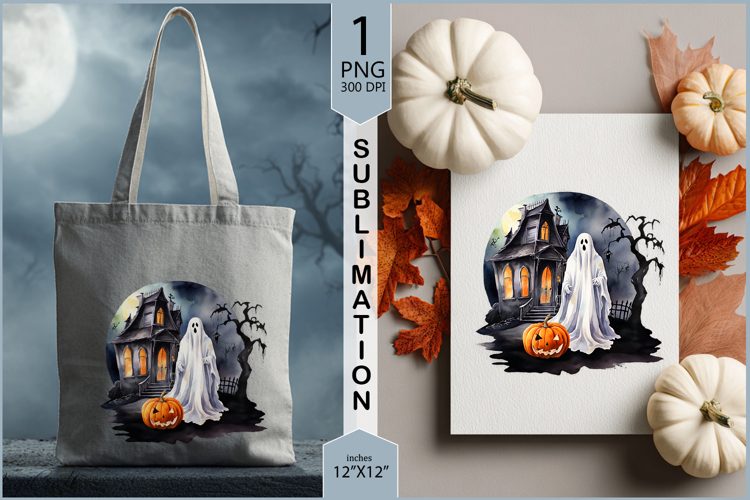 Cute ghost sublimation|Halloween ghost Pumpkin Moon print