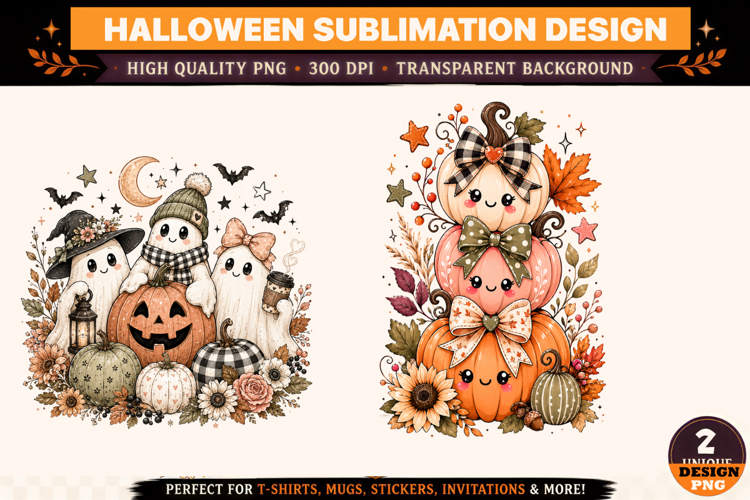 Halloween Ghost Pumpkin PNG, Cute Spooky Autumn Sublimation
