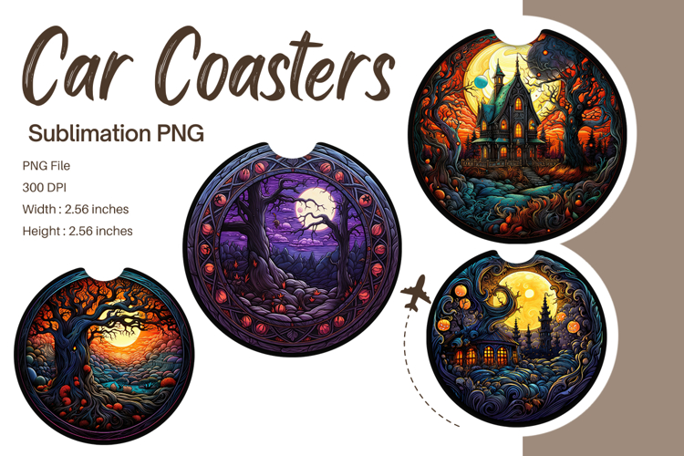 Halloween Car Coasters Haunted House Car Accessories Circle