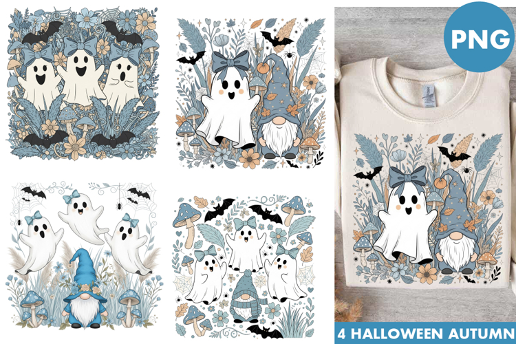 Halloween Boo Ghost Design | Blue Halloween Gnome Shirt PNG