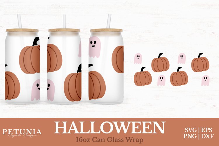 Halloween SVG cut file being used as a 16oz Glass Can Wrap print