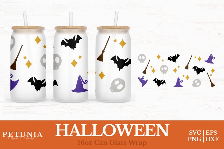 Halloween Glass Can Wrap cut file being used as 16oz libbey can glass print